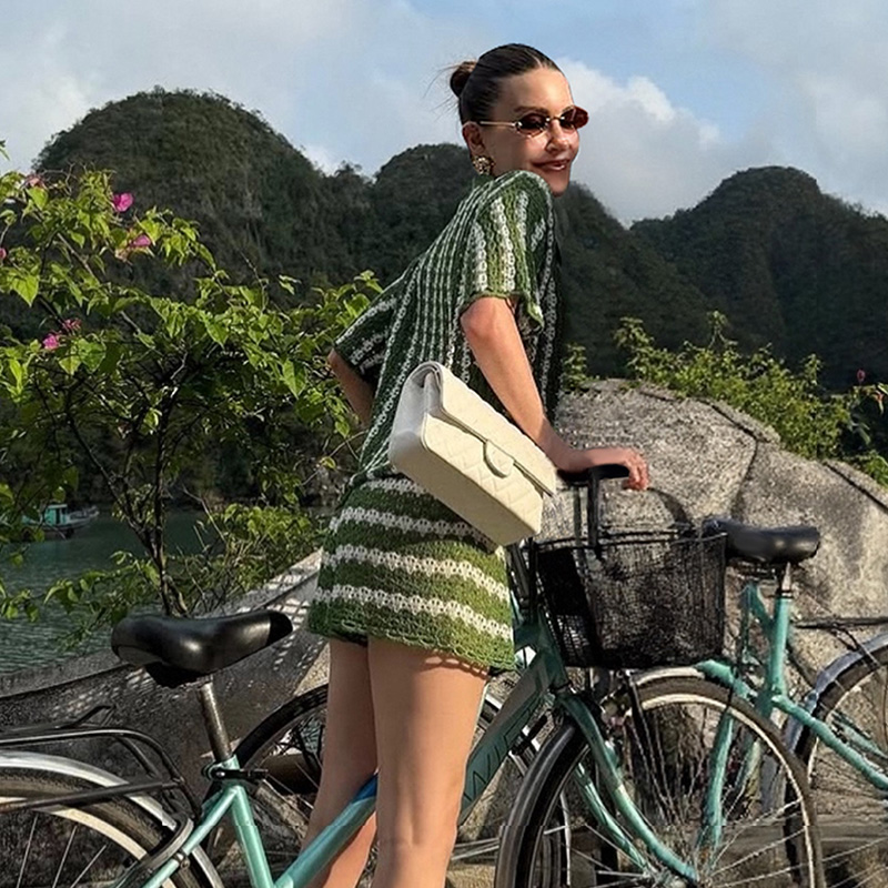 Fall Country Concert Outfit: Womens Holiday Contrasting Stripe Jumpsuit Ensemble---NBL105