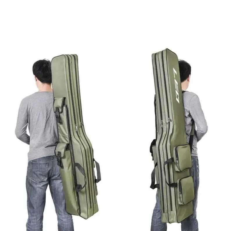 1.3m Double Layer Large Capacity Collapsible Carp Fishing Rod Bags Multi Pocket Sea Fishing Tackle Foldable Package Z250411