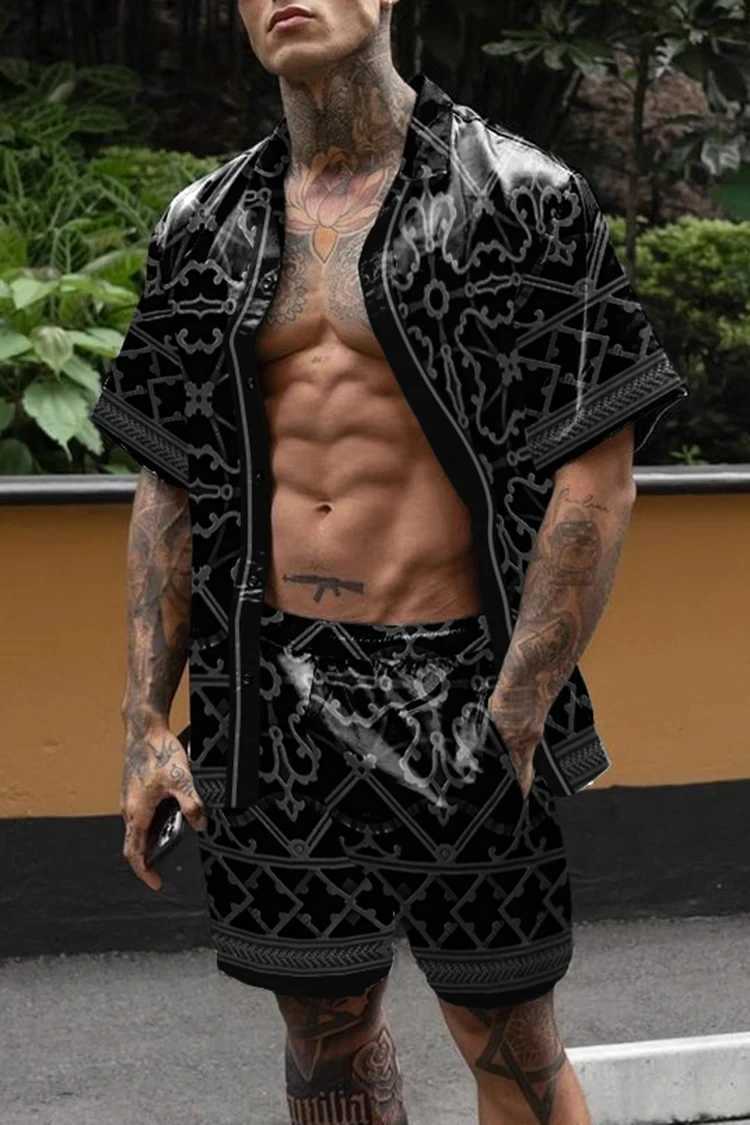 Mens fashion set Hawaii casual party 3D printed shirt+shorts 2-piece casual oversized beach shirt set street clothingXJ250412