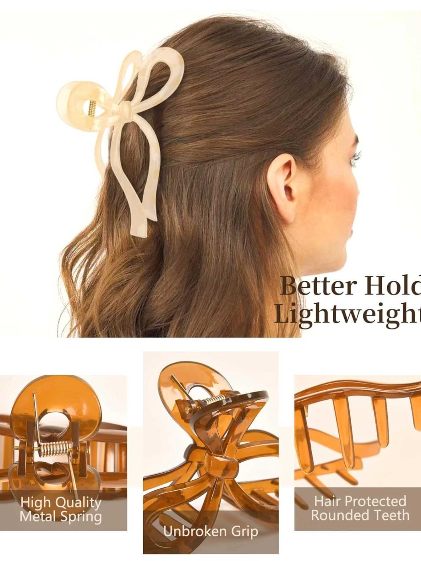Bow claw clip female bow 5-inch headband fashionable claw clip thick hair clip pink ribbon clip white Y2504012