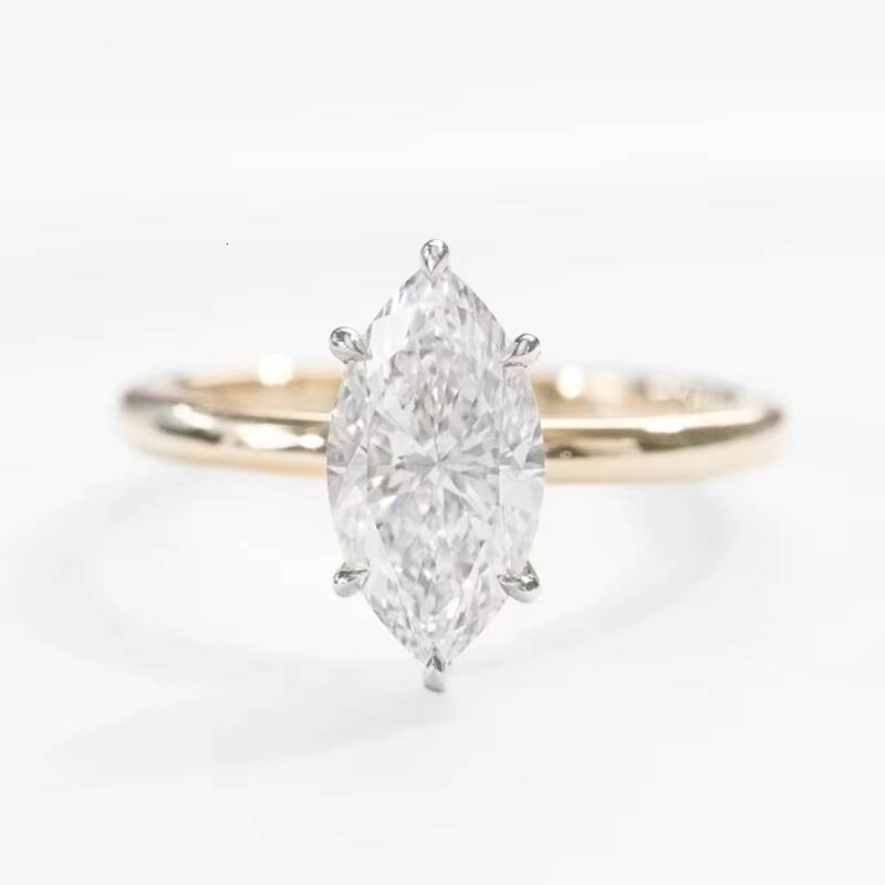 Customized 18K Yellow Gold 2CT Marquise Diamond with Hidden halo Wedding Ring Band Moissanite Jewelry Rings Set