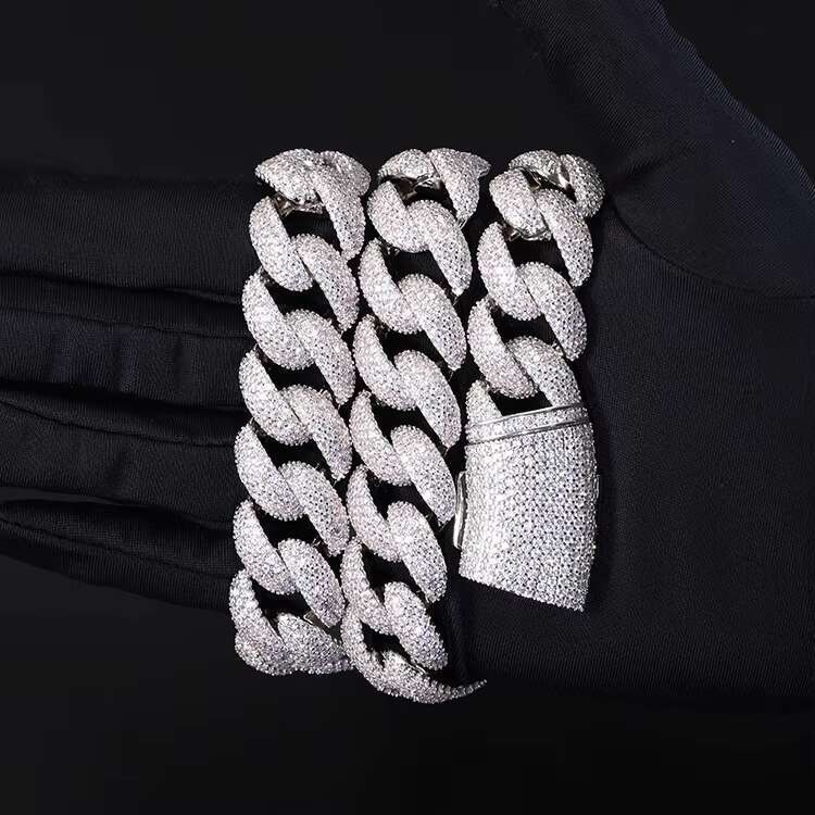 Customized Jewelry S925 Silver With VVS Moissanite 4rows Miami Cubna Link Chain Passed Diamond Tester 17mm Iced Out Necklace