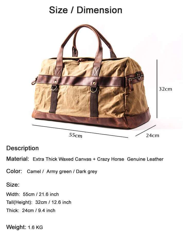 Designer Bag Vintage Waxed Canvas Lage Genuine Leather Men Travel Large Duffel Bags Weekend Bag Of Trip Overnight Carry On