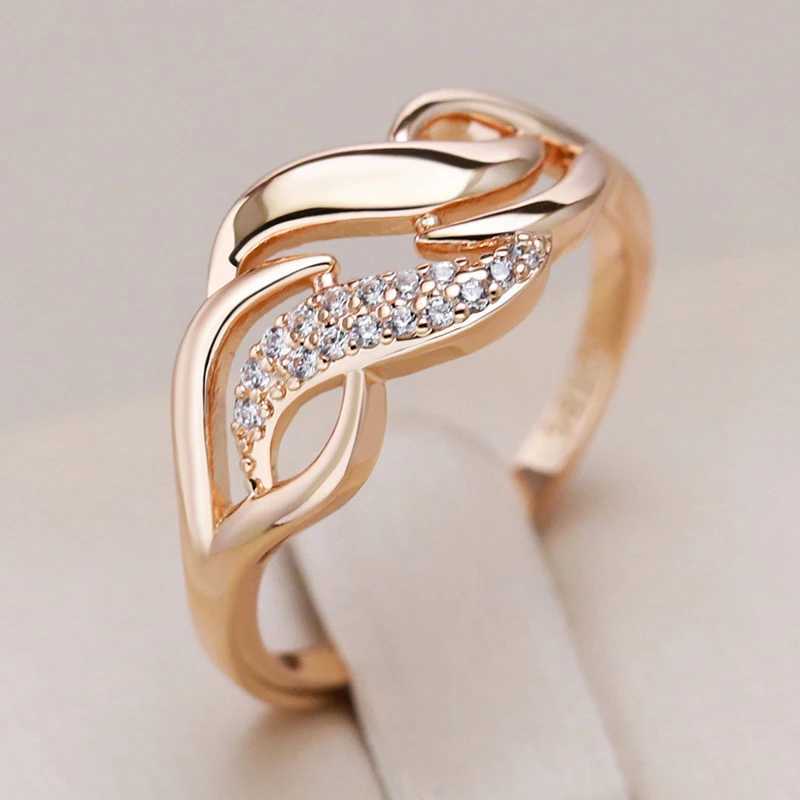 Kinel Luxury 585 Rose Gold Colored Geometric Ring for Women Shining Natural Zircon Decoration Ethnic Bridal Wedding Jewelry GiftsXJ250412