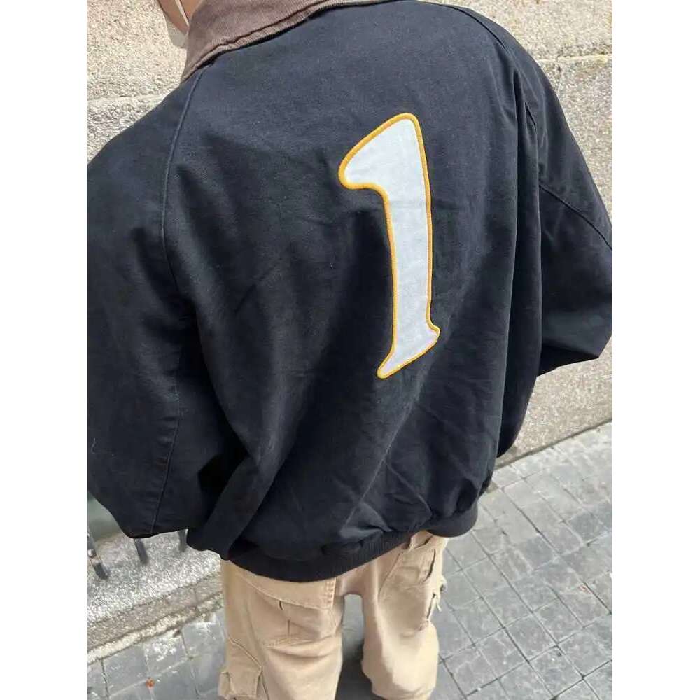 American Retro Bomber Niche High-End Autumn Winter Zipper Lapel Jacket Men's Detroit Workwear Embroidered Letter Coat