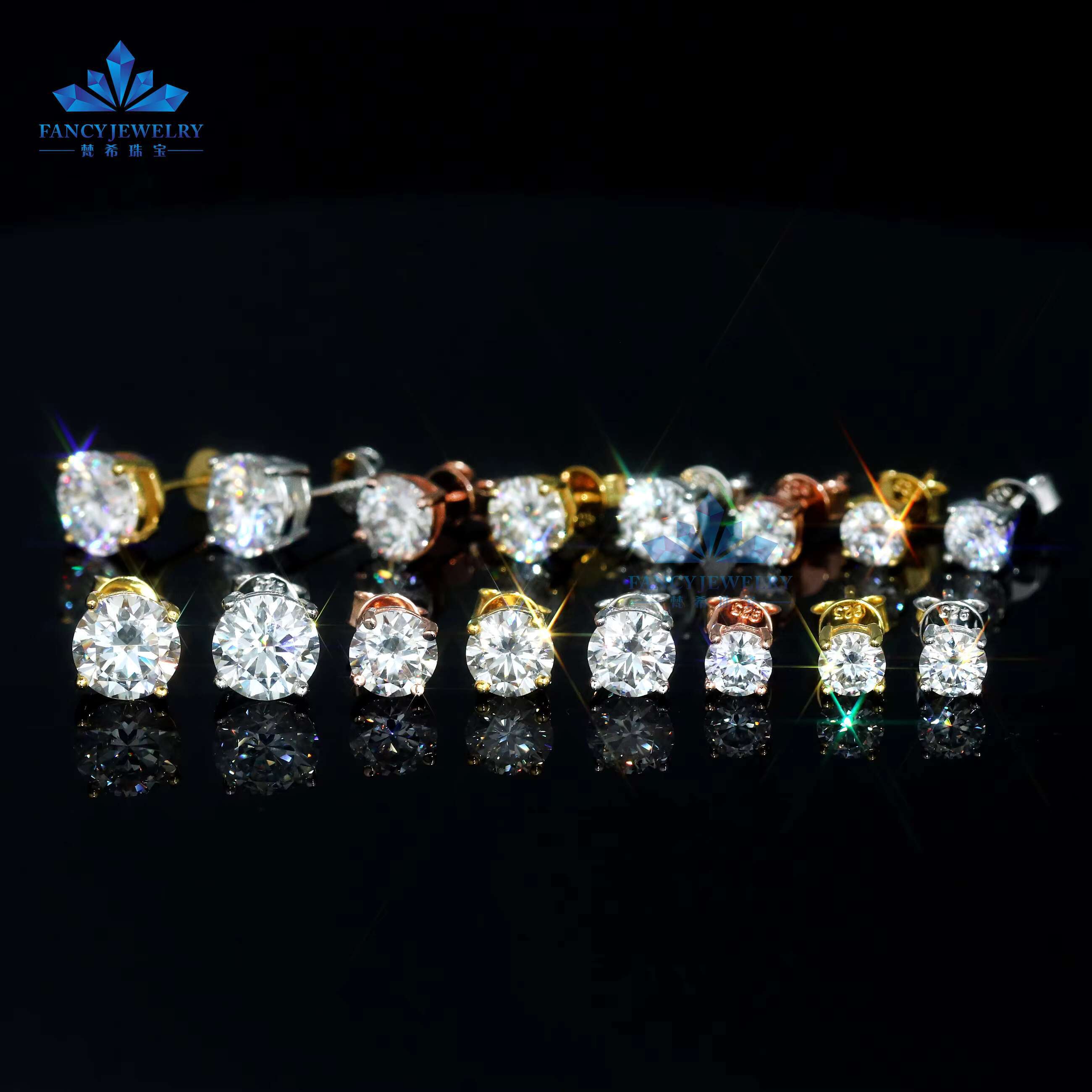 Fine Jewelry 925 Sterling Silver Gold Plated Butterfly Back 4 Claws Round 5MM 6.5MM 8MM 2CT Moissanite Stud Earring