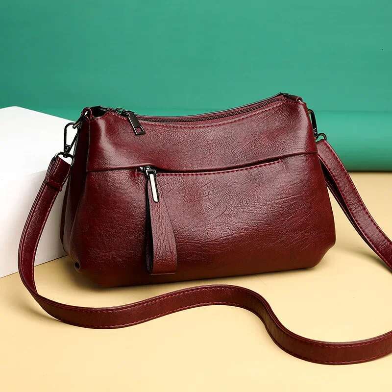 Fashion Women With Three Layers Large Capacity Shoulder Crossbody Bag Soft Leather Light Trend Mother's Messenger Handbag
