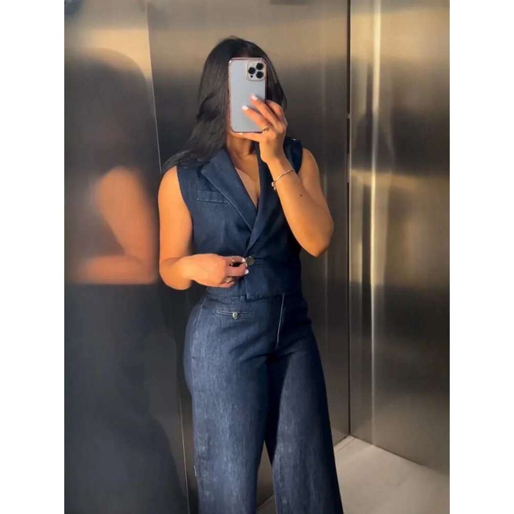 Designer Clothes 2025 RARA Summer New Arrivals Women's Short Denim Vest + Straight Wide-Leg Jeans Fashionable And Chic Set