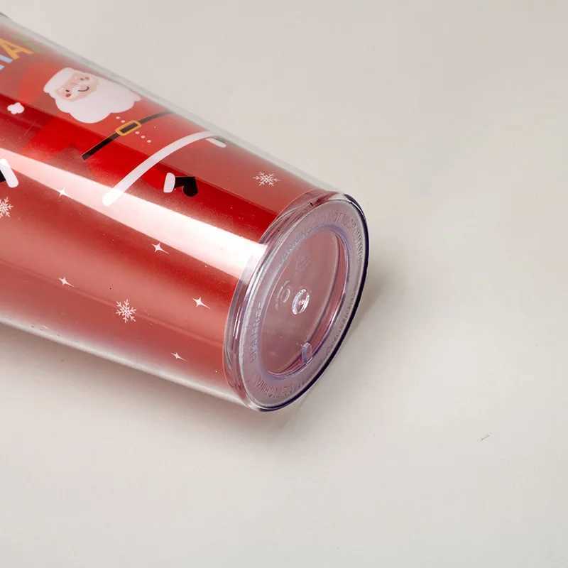 Christmas New Double-layer Straw Coffee Mug Xmas Plastic Cup Home Micro Landscape Christmas Gift Couple Water Cup Wholesale LIJIAO Y251112