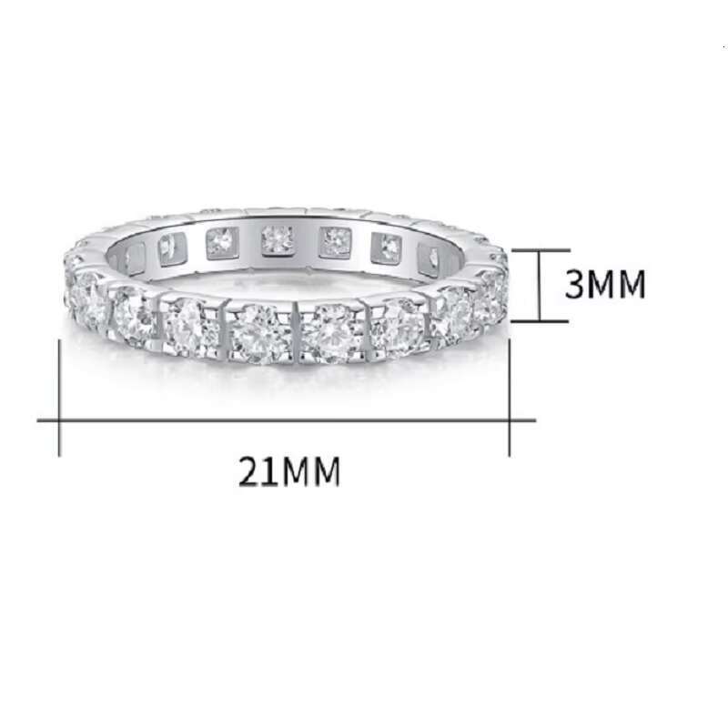 China Wholesale 925 Sterling Silver Platinum Plated 0.1 Ct Eternity Moissanite Diamond Band Rings Wedding Fine Jewelry for Women