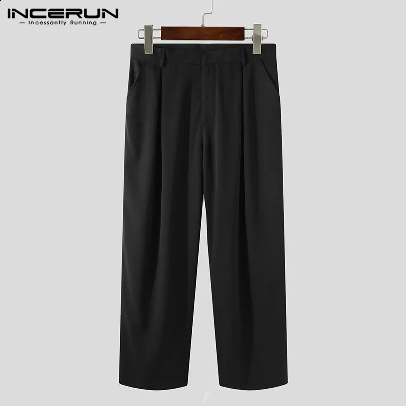 INCERUN Korean Style Mens Trousers Casual All-match Wide Leg Long Pants Fashionable Street Solid Simple Pantalons S-5XL 250409