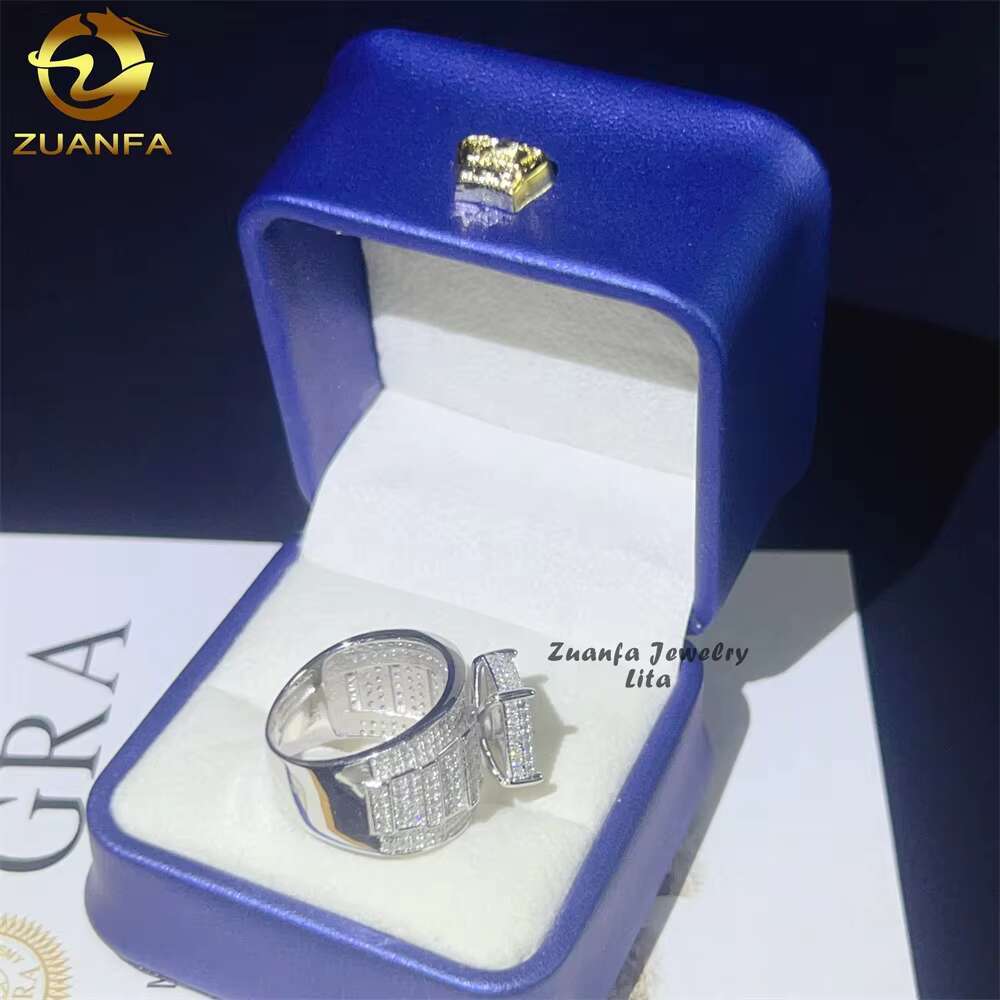 Hip Hop Fashion Iced Out Vvs Moissanite Engagement 925 Sterling Silver Men Diamond Ring