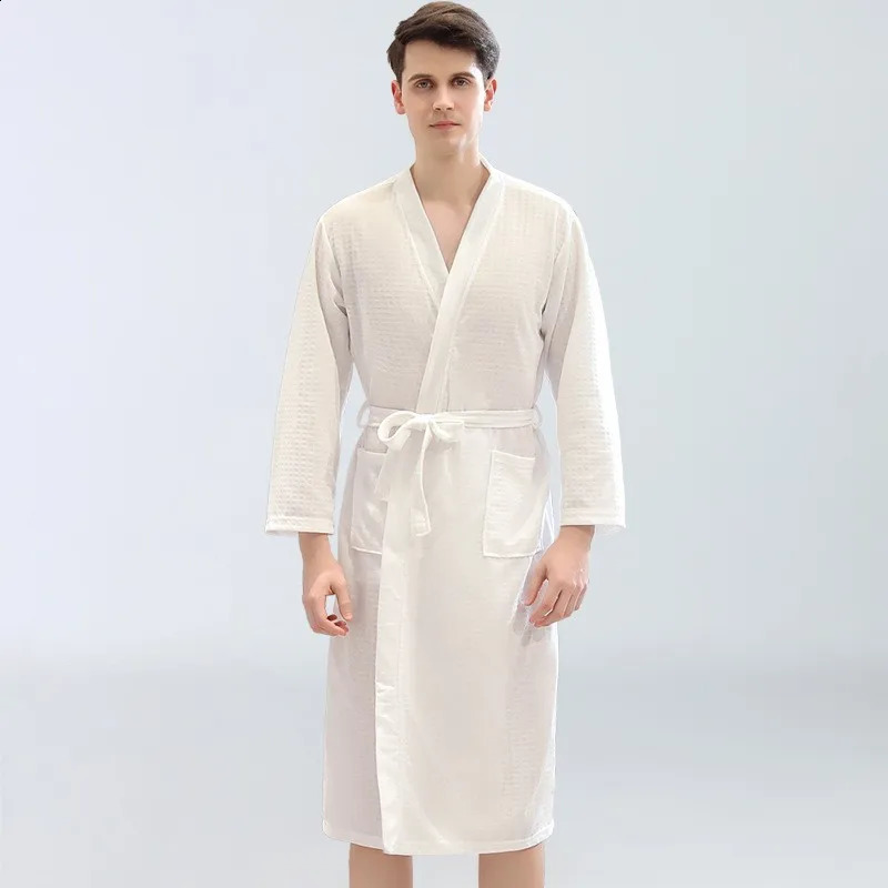 Spring and Summer Waffle Bathrobe Men and Women Sauna Clothing Sweatshirt Robe Mens Water-Absorbent Quick-Drying Homewear 250409