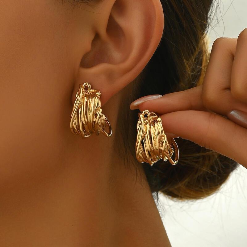 Chunky Gold/Sier for Women Trendy Knot k Geometry Drop Dangle Statement Stud Earrings Fashion Jewelry Gift