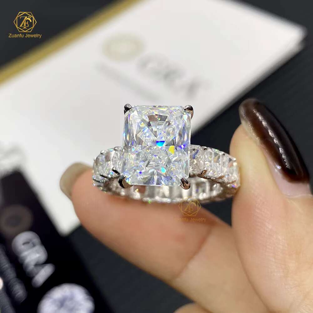 Luxury Fine Jewelry Ring 9x11mm 5CT Raidant Cut Diamond 925 Silver 10k 14k 18k Real Gold Hidden Halo Moissanite Ring