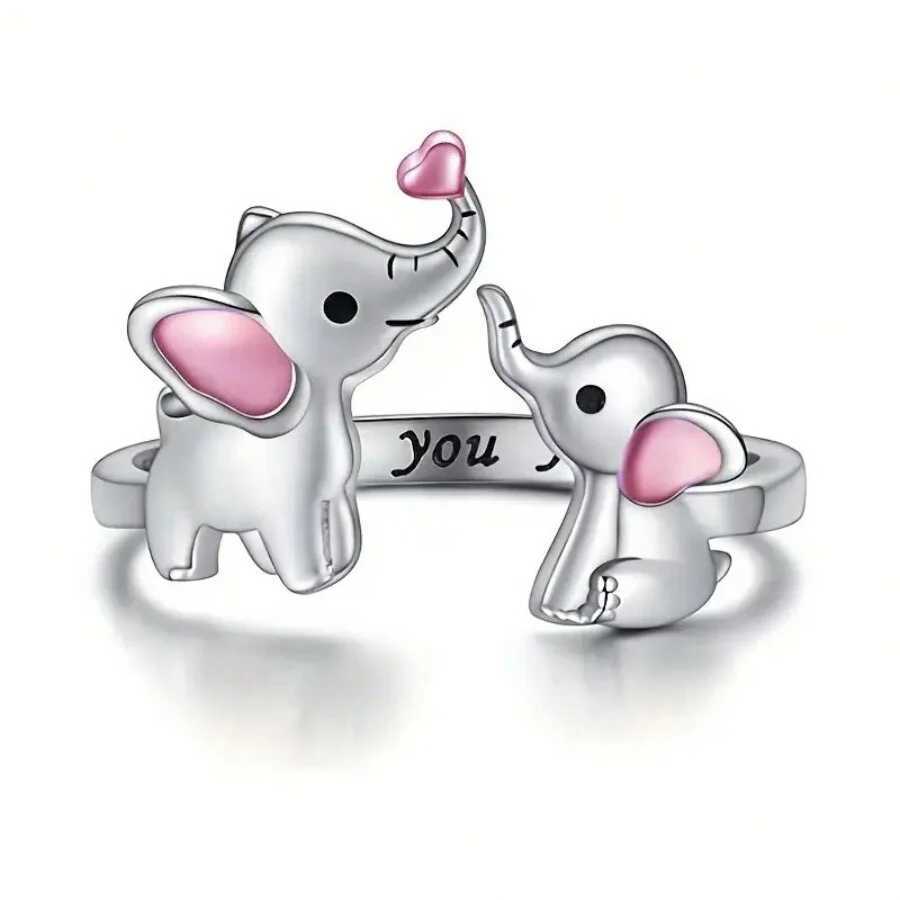 1 European and American style elephant and heart-shaped adjustable couple ring a gift for girlfriends on datesXJ250412