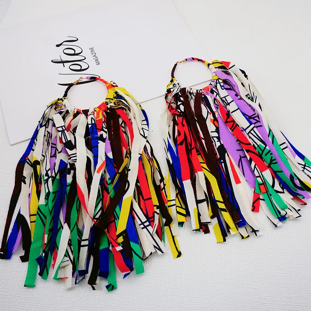 Big Round wax fabric Earrings Handmade Earring Multicolor Tassel Earrings For Women Thread Long Dangle Drop Earrings Party Gifts 250411