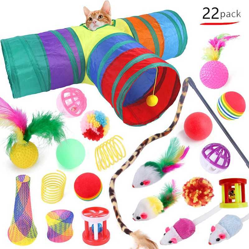Cat Toy Rainbow Tunnel Set Folding Cat Kitten Play Tunnel Chat Mouse Supply Simulated Fish Cat Accessories Y250412