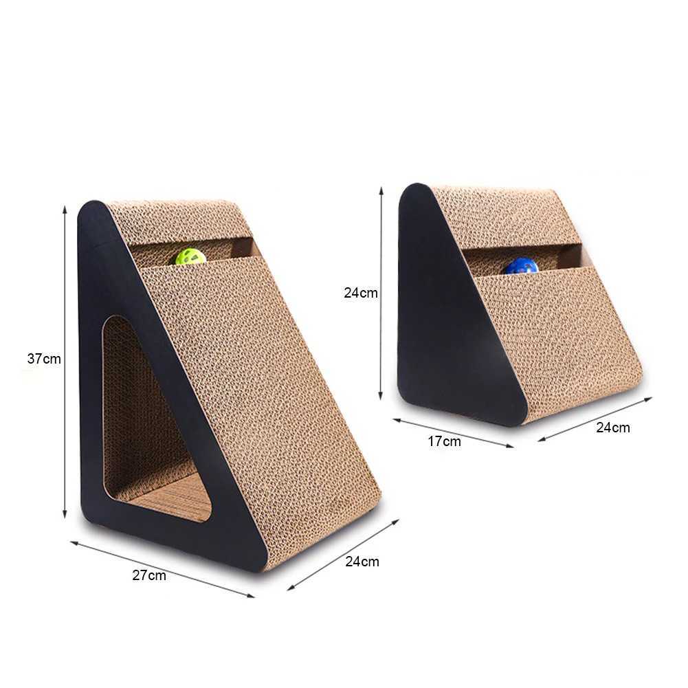 2-in-1 cat scraper cardboard triangle with rotating ball sturdy scratch resistant relieving cat stress toy for pets Y250412