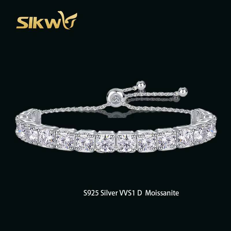 S925 Silver D Color Moissanite Bracelet 9ct Finishing Diamond Tester-Pass Elegant Bangle for Women