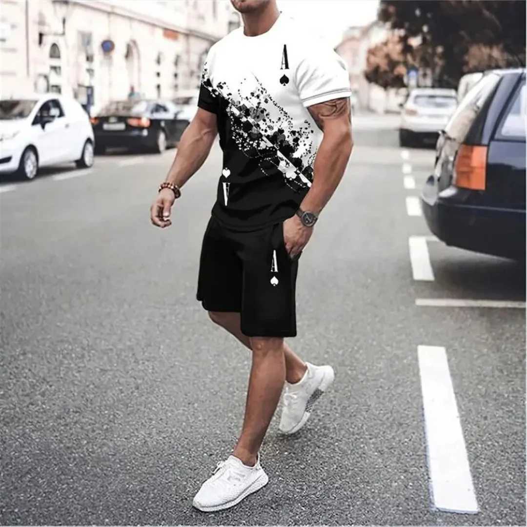 New 3D mens short sleeved round neck T-shirt for summer 2025 casual and fashionable mens sportswearXJ250412