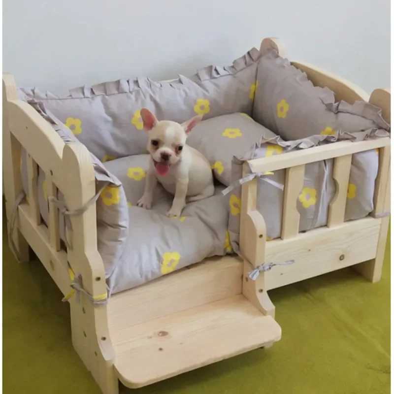Large solid wood pet bed moisture-proof cat house safe track comfortable dog bed suitable for teddy bears and golden retrievers X250412