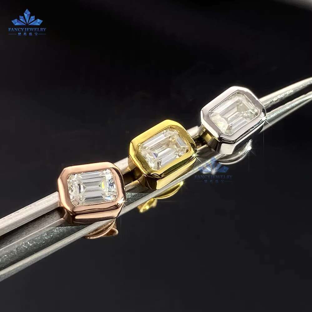Wholesale Fine Jewelry Earrings Silver 925 Sterling Women Charm Moissanite Diamond Stud 3x4MM Emerald Moissanite Earrings