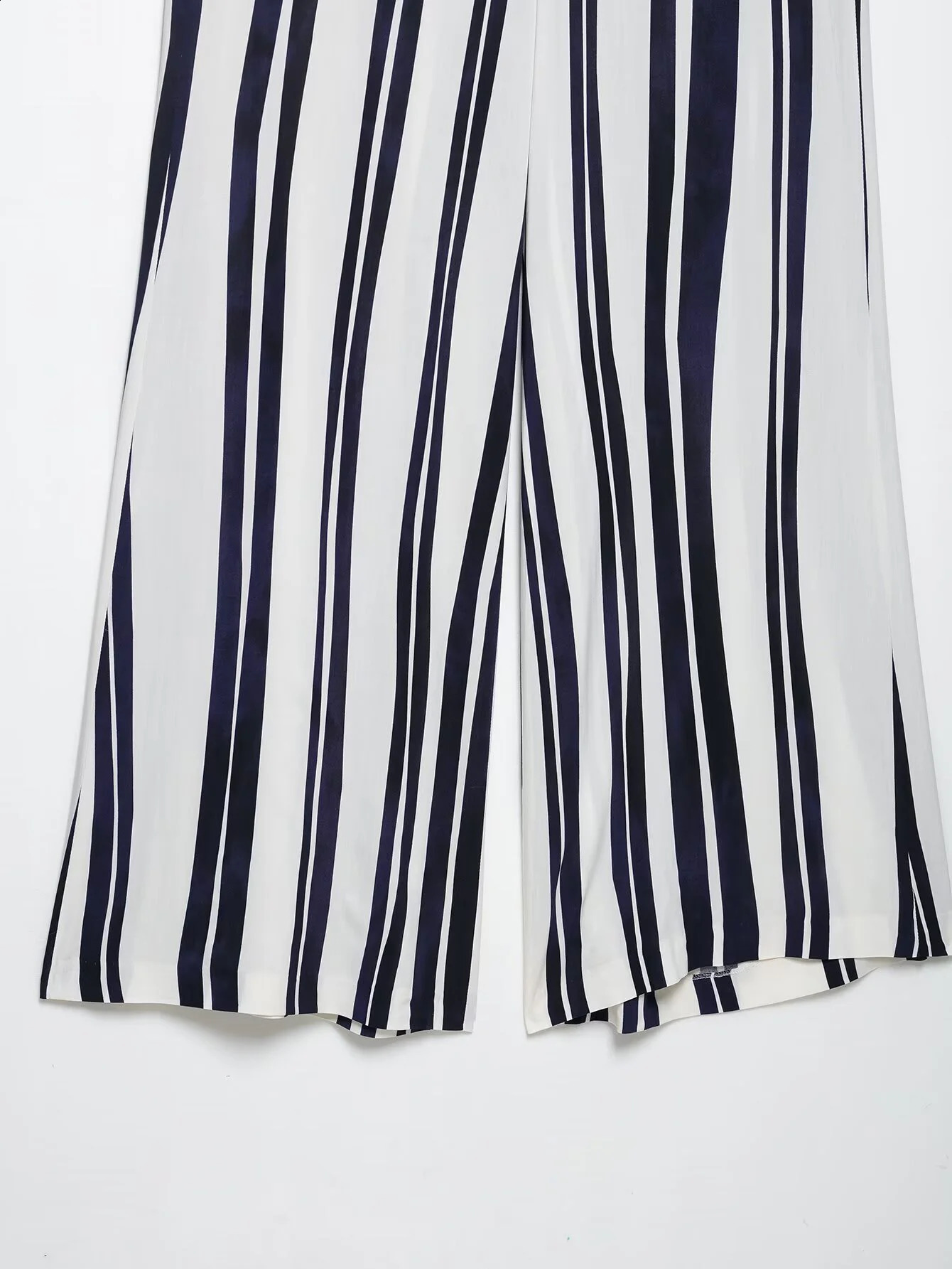 Summer Womens Clothing Series Temperature Striped Collar Mid Waist Loose Pants Set 250411Z