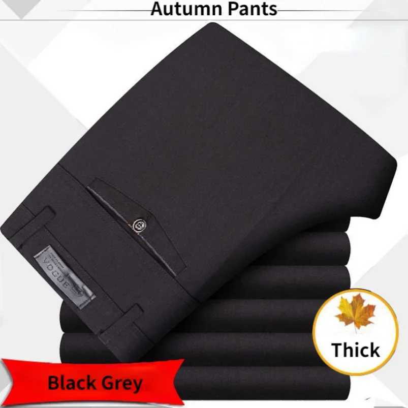 Autumn and Summer Casual Mens Straight Pants Adult Solid Color Flat Design Thick Set Business Pants RIYBEOE W250411