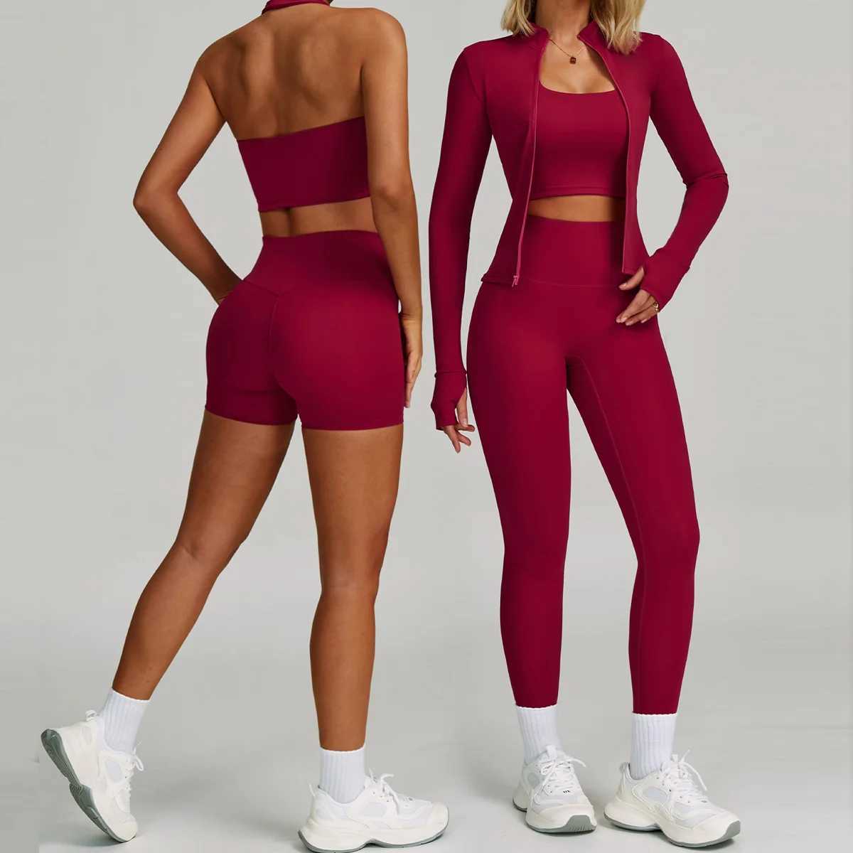 New Women Tracksuit Yoga Set Workout Sportswear Gym Clothing Fitness Long Sleeve Crop Top High Waist Leggings Sports short Suits J251112