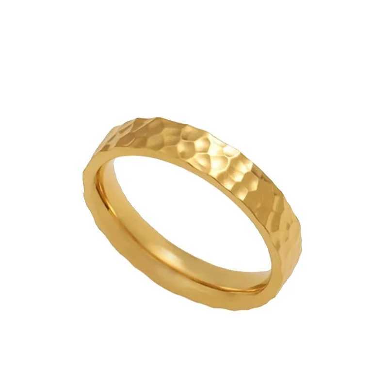 Stainless steel gold 4mm hammer shaped ring suitable for women size 5/6/7/8/9/10# engagement jewelry waterproof giftXJ250412