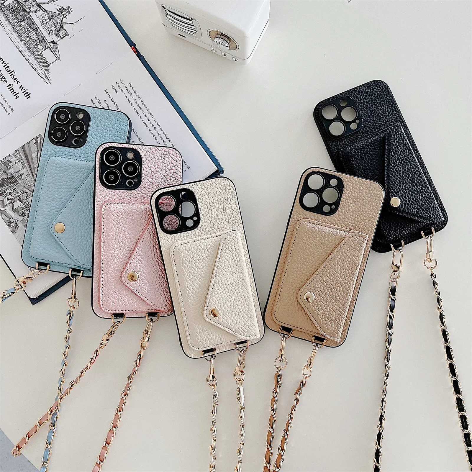 Crossbody Wallet Phone Case for IPhone 17 Air 16 15 14 13 12 11 Pro Max XR XS X Card Holder Lanyard Chain Strap Leather Cover K251111