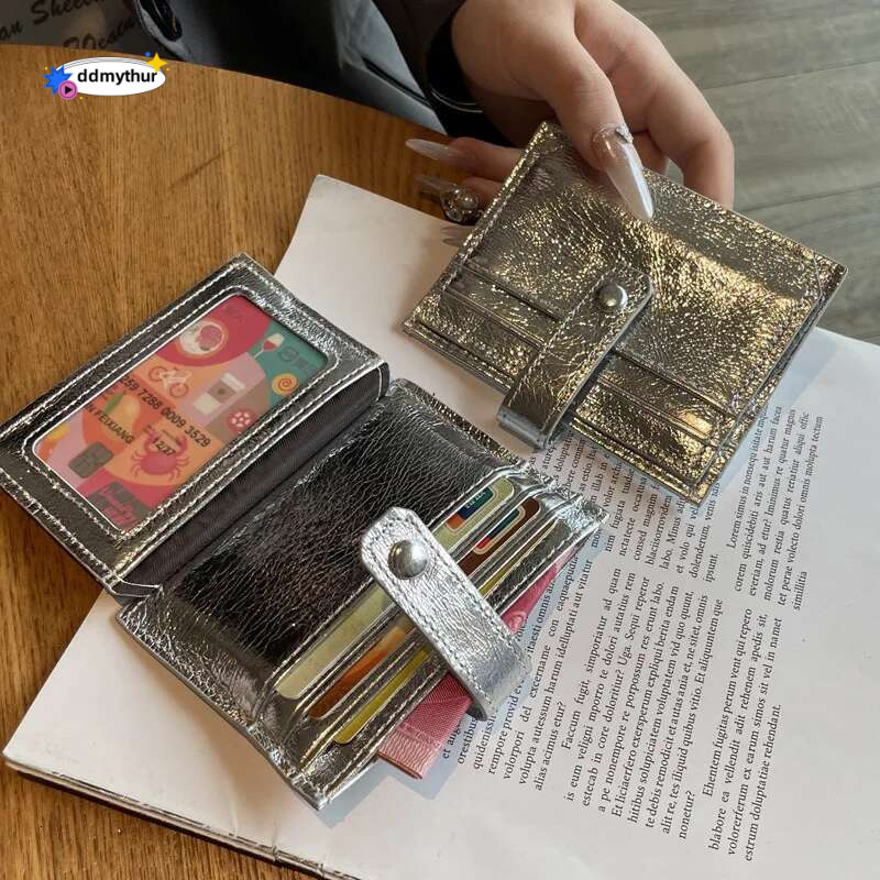 Women Short Wallet Sier Leather Bags Multi-card Slot Ultra-thin Card Holder Bank Credit ID Small Cute Clutch Bag ddmythur