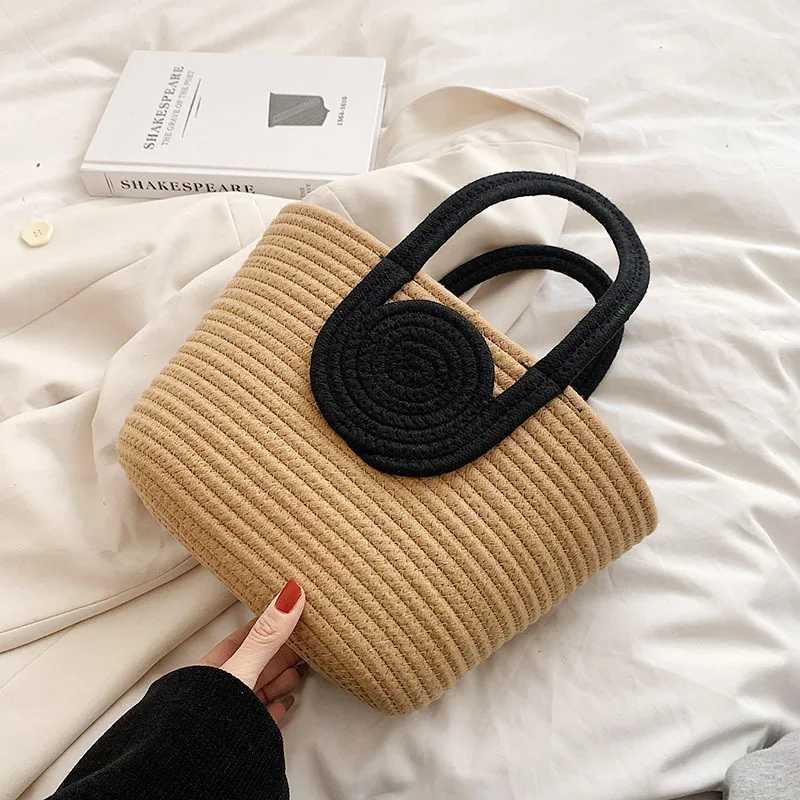 Womens simple folding Str handbag Diagal holiday cotton rope womens handbagXJ250412