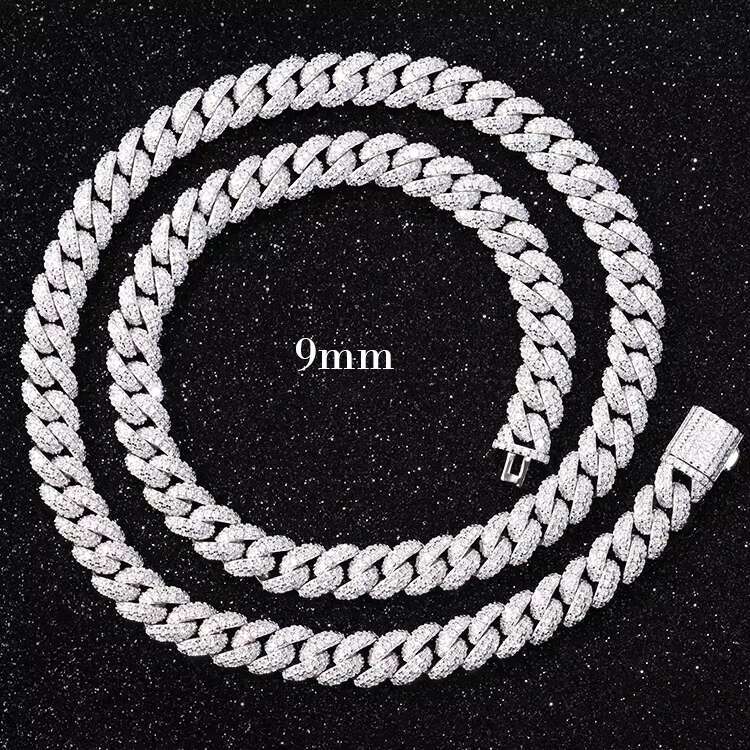 Yy Hot-sale 9 mm Curved Cuban Link Chian Vvs Moissanite Pass Diamond Tester 925 Sterling Silver Fine Jewelry Necklaces for Men