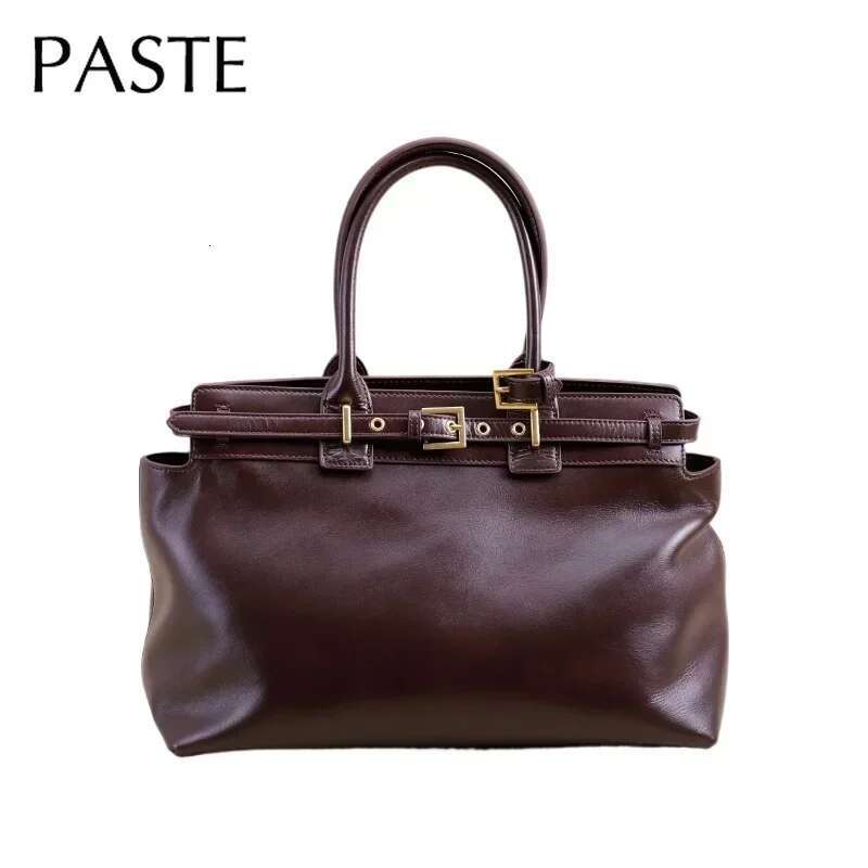 Designer High-End Oil Wax Cowhide Leather / Suede Women Satchels Tote 2 Size Coffee Winter Retro Female Shoulder Bag Big