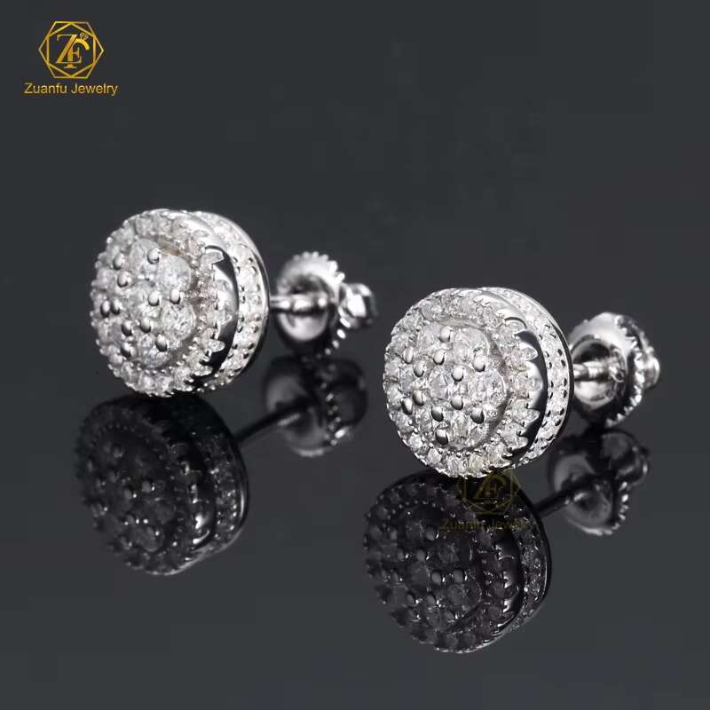 2023 Fashion Jewelry Wholesale Custom High Quality VVS Moissanite Diamond Gold Plated Solid Silver Stud Hoop Earrings Unisex