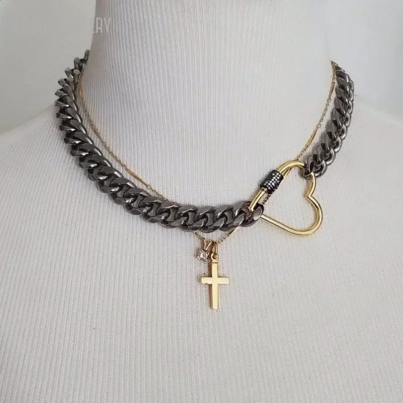 10 pieces of black curly chain necklace screw buckle buckle heart lock couples talisman necklace womens stainless steel jewelry 250409