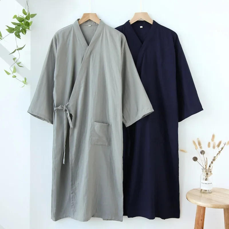 Japanese Kimono Nightgown Mens Light and Breathable Summer Spring Autumn Mens Long Kimono Nightgown Loose Robe for Men M L XL 250409