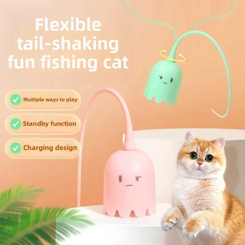 High Quality Interactive Cat Toys USB Electric Intelligent Rolling Ball Toy Cats Pet Silicone Automatic Rotate Mouse Tail Kitten Teaser Stick T2504012