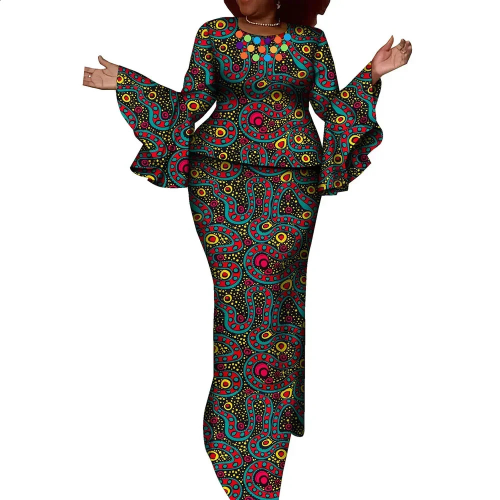 African batik womens 2piece set Bazin Riche top and skirt WY10755 250411