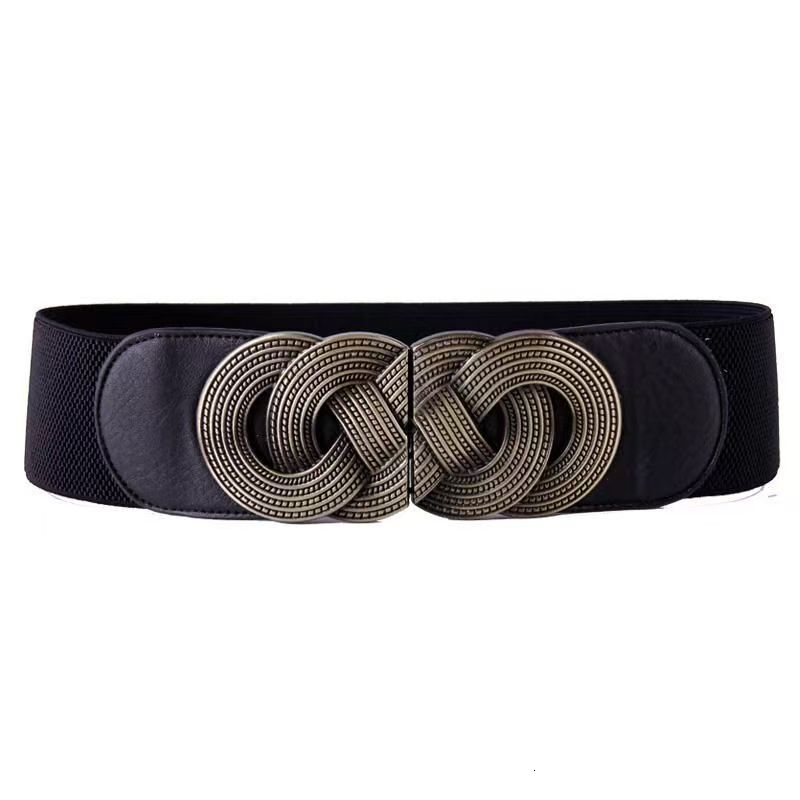 New Waist Cover with Pattern Elastic and Tight, Double Buckle, Women's Decorative Belt