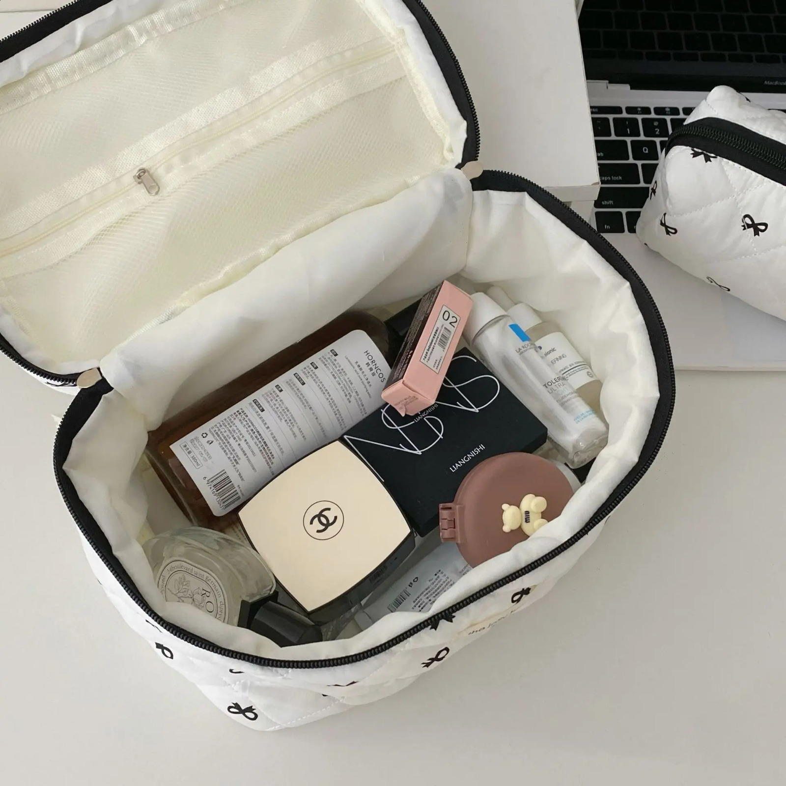 Fashion Cherry Handbag Womens Makeup Bag Portable Cute Womens Cosmetics Toilet Storage Bag Handbag Cotton Quilted Zipper Bag 250410