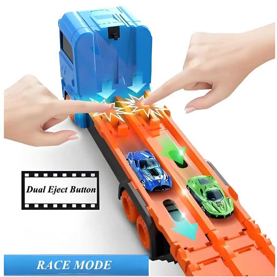 Large Car Transporter Truck Folding Track Racing Vehicle Kids Competitive Games Storage Alloy Car Boy Toy Children Birthday Gift L251112