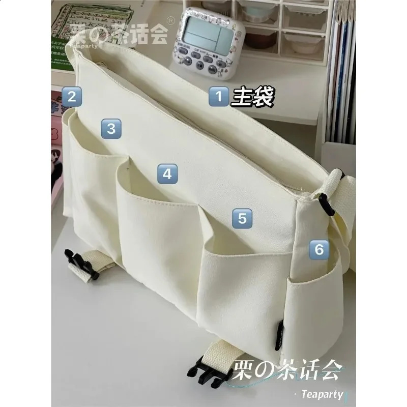 Collage Student School Bags Womens and Mens Unisex Cross body Bag Multi Pocket Messenger Bag Simple Nylon Shoulder Bag 250411
