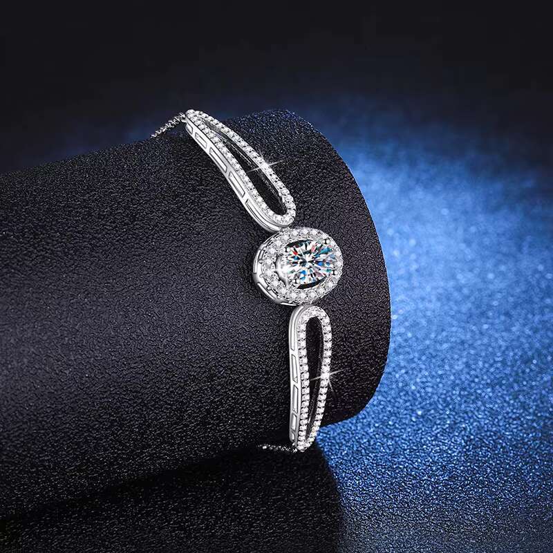 PYQ 1ct Exquisite Simple Halo Charm Bracelet 925 Sterling Silver Round Circle D Color VVS Clarity Moissanite Chain Bracelet