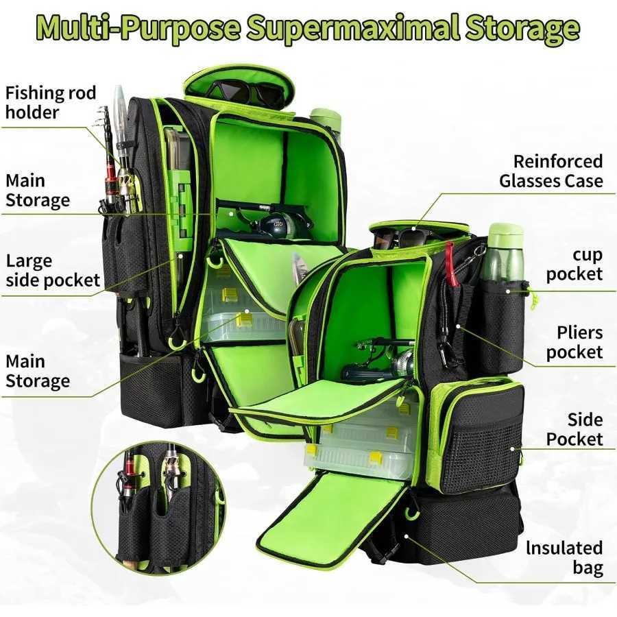 BLISSWILL Large Fishing Backpack with Cooler for 3 Tackle boxes Fishing Bag with Rod Holders Fishing Gear and Equipment for fis Z250411