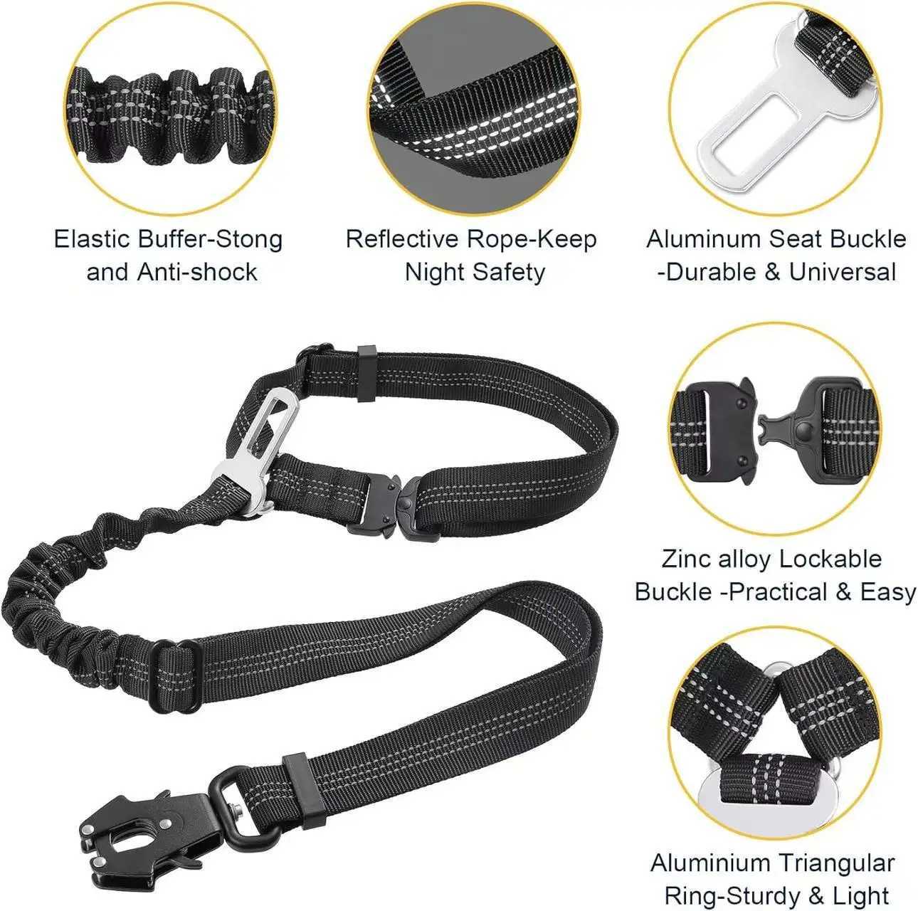 Dog seat belt for cars 3-in-1 extendable restraint dog car belt adjustable seat dog safety belt heavy-duty Du Y250412