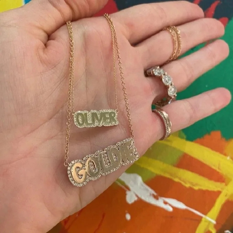 Customized Bubble Name Necklace Personalized Water Diamond Name Zircon Letter Galvanized Sparkling Diamond Pendant 250409