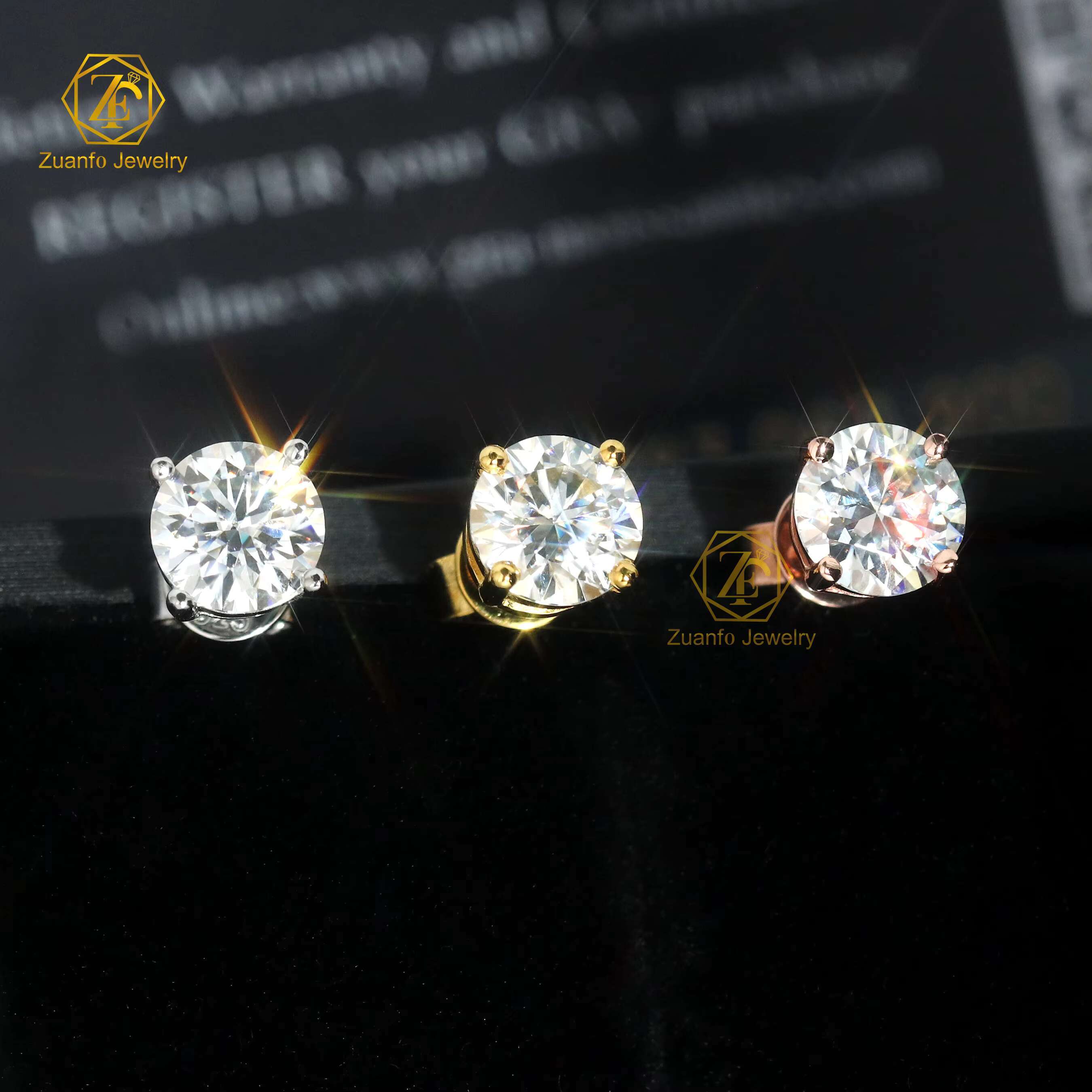4 Prong Round Shape 5mm 6.5mm 8mm Earrings Moissanite 925 Silver Push Back Pass Diamond Tester Moissanite Stud Earrings